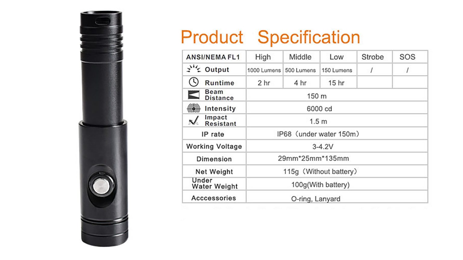 Rob Allen Firefly Torch1050L - Dive Factory South Africa